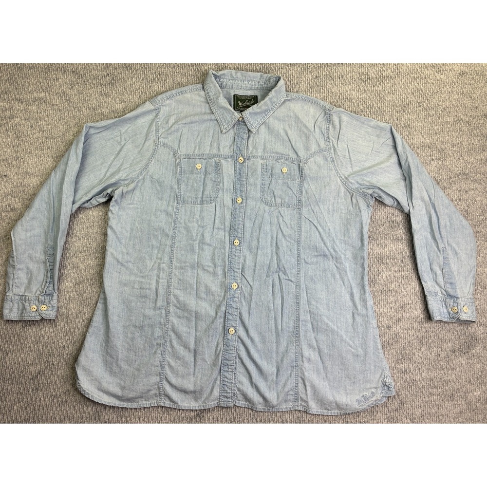 Woolrich Women's XXL Light Blue Chambray Shirt Cotton Button Up Western Outdoor